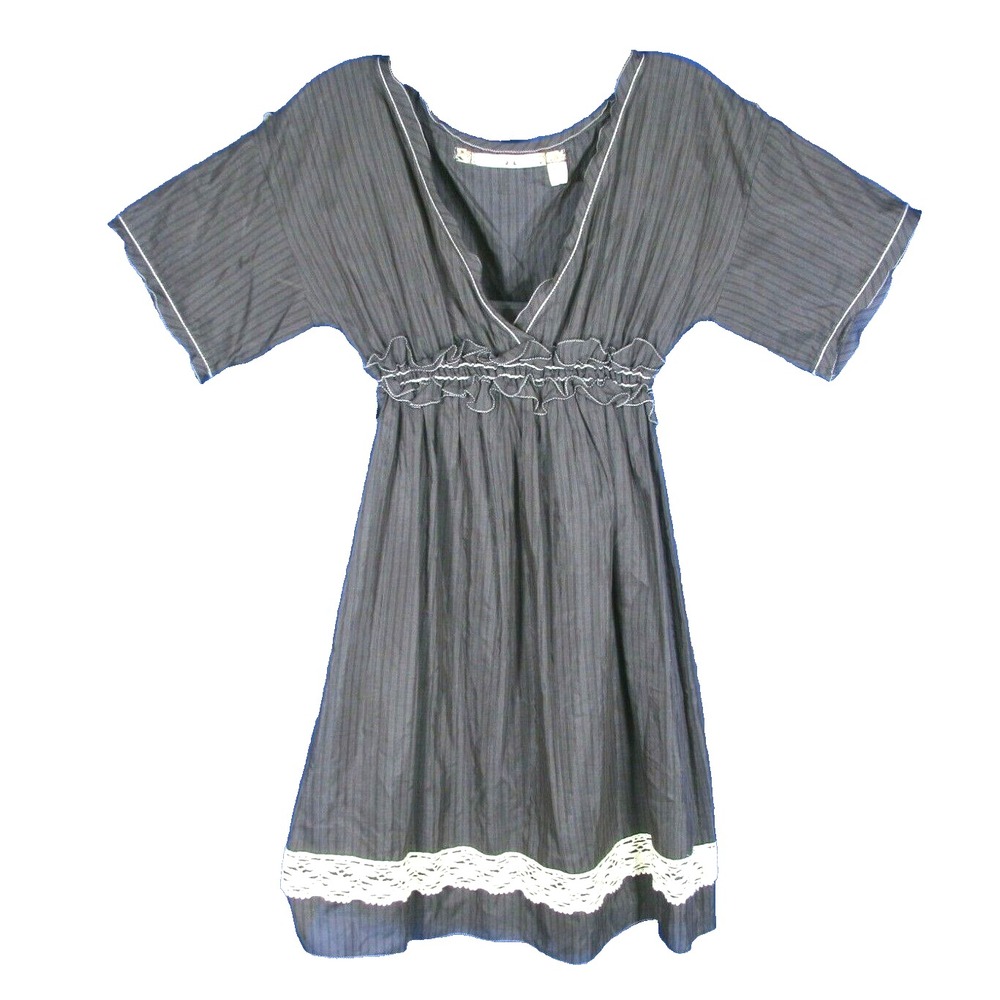 CHELSEA & VIOLET Peasant Dress DARK GRAY Lined Cotton/Silk Twill LACE TRIM sz XS
